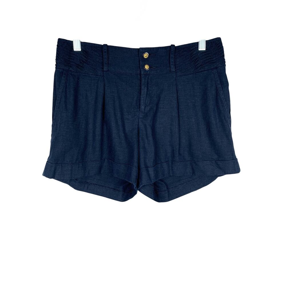 Elevenses Anthropologie Ship Shape Linen Blend Shorts Navy Blue Women's 10